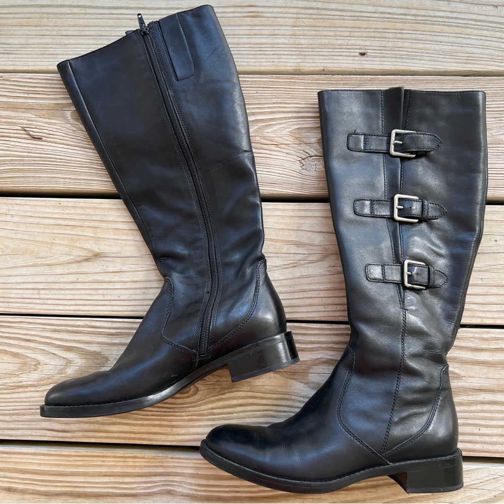 Ecco boots Hobart black leather three buckle moto 38 7.5
